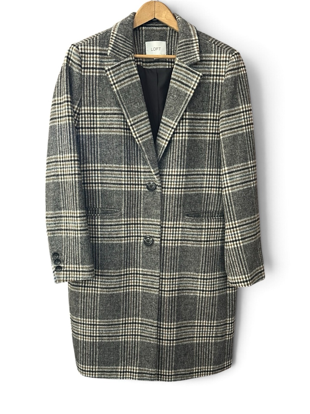 LOFT Women's Brown Plaid Single-Breasted Wool Blend Trench Coat MP
